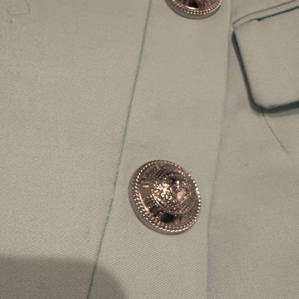 Balmain Sky Blue Mini Skirt with Silver Buttons - Picture 3 of 5